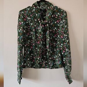 BCBG Silk Floral Green Blouse